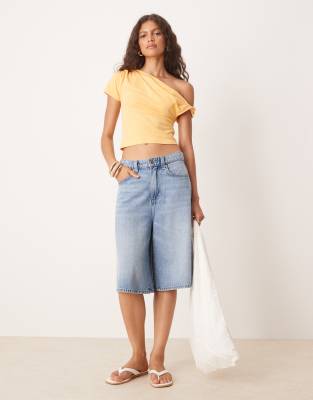 Asos Design Off Shoulder Ruched Detail Top In Orange