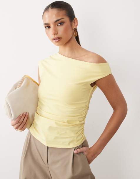 ASOS DESIGN off shoulder ruched detail top in yellow - view 1