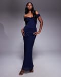 [ASOS DESIGN] ASOS DESIGN off shoulder ruched maxi dress in navy-No colour 14 Navy