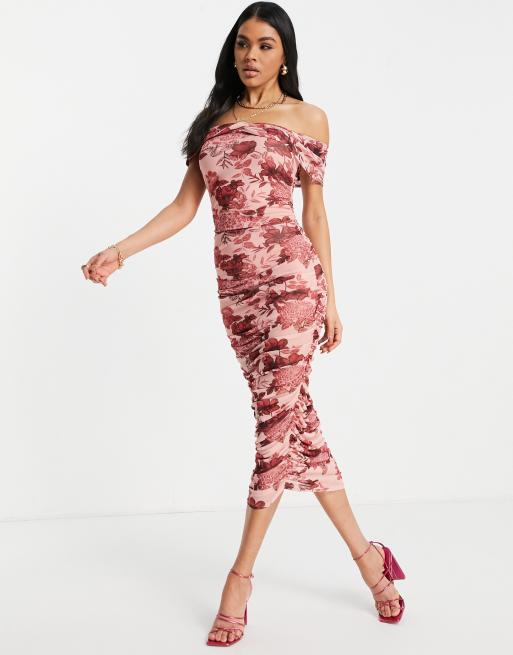 Cold shoulder outlet midi dress floral