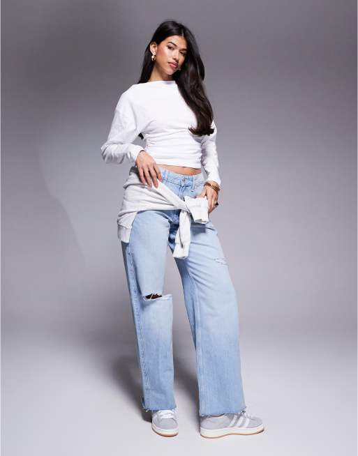 ASOS DESIGN off-shoulder ruched side long sleeve top in