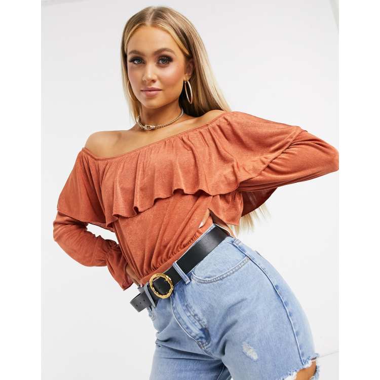 ASOS DESIGN Going Out ultimate off shoulder double ruffle bodysuit