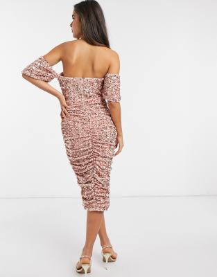 asos pink off the shoulder dress