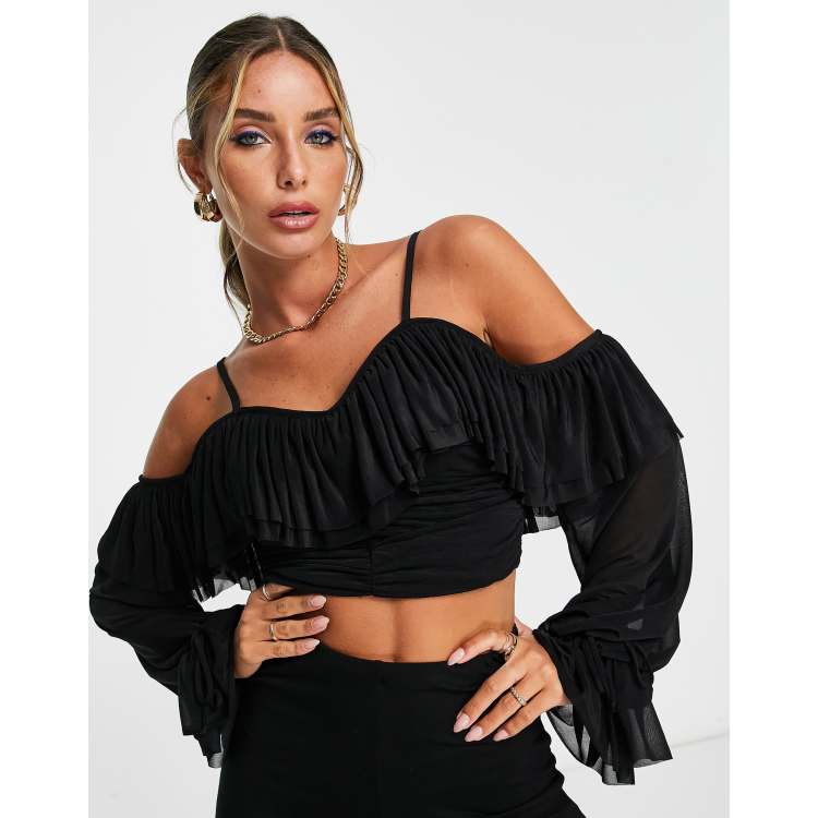 ASOS DESIGN off shoulder ruffle top in black