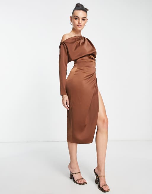 Asos design midi dress in satin 2024 with spliced bodice