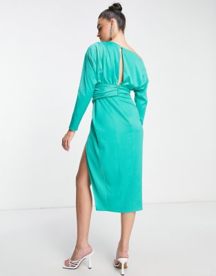 asos green satin midi dress Rent Asos Design Satin Corset Detail Plunge Midi Dress In Lime Green main image 0