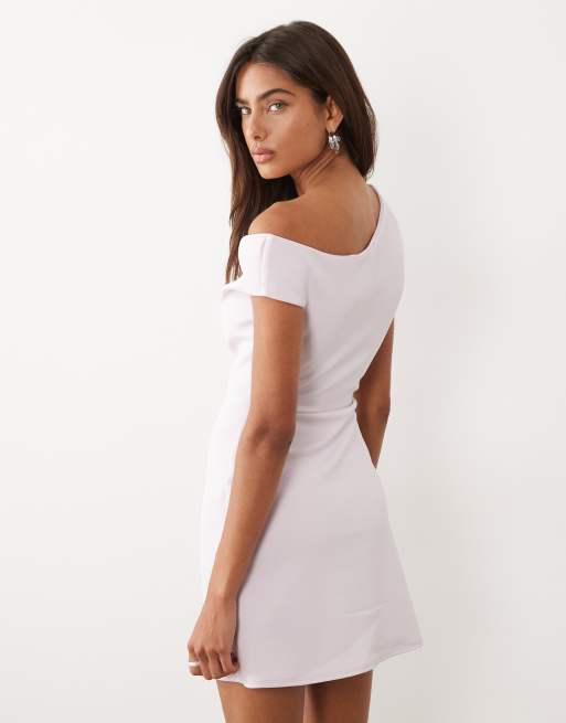 ASOS DESIGN off-shoulder sculpted mini dress in orchid ice scuba-style fabric, 4 of 4