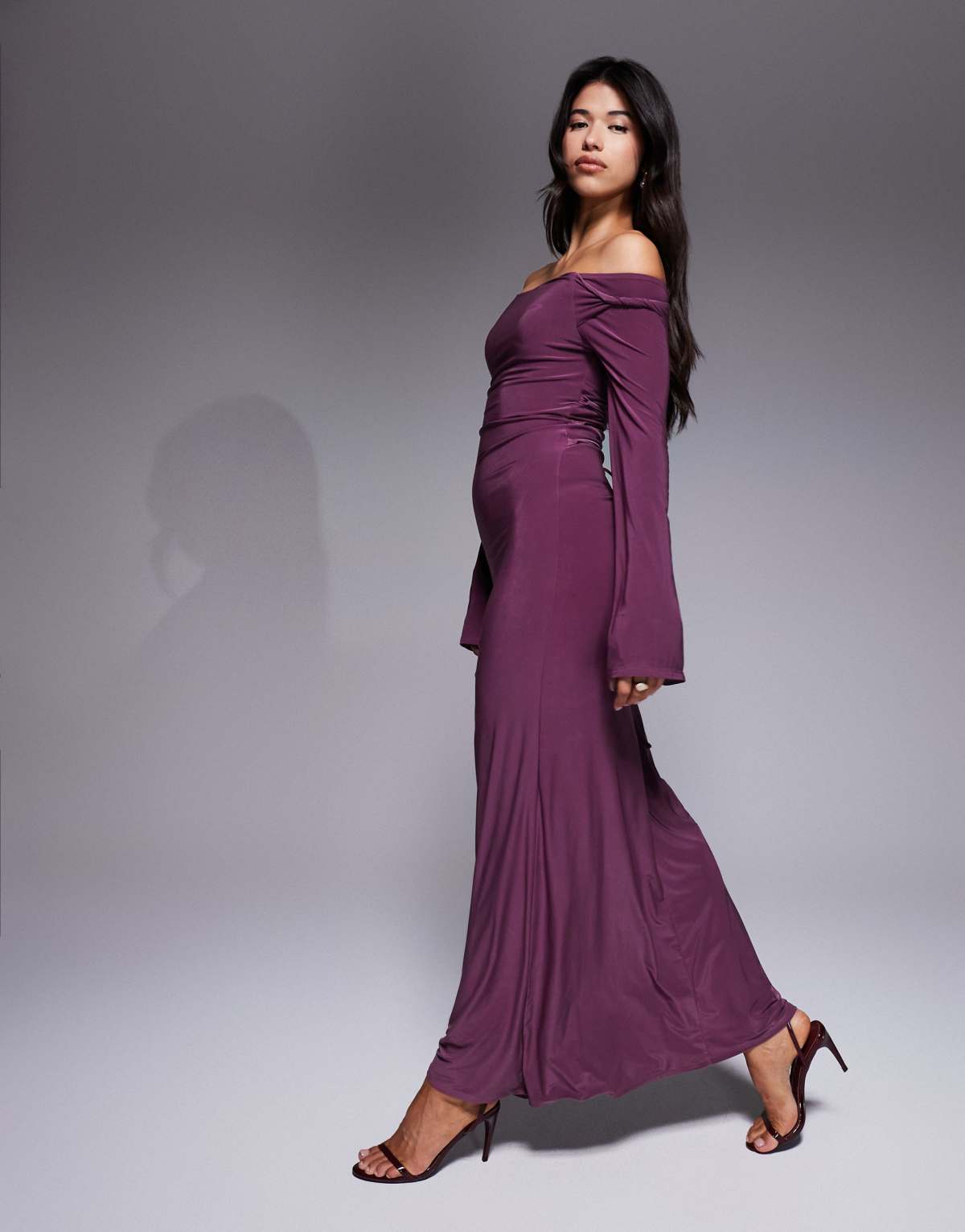 ASOS DESIGN off shoulder sculpting maxi dress in mulberry