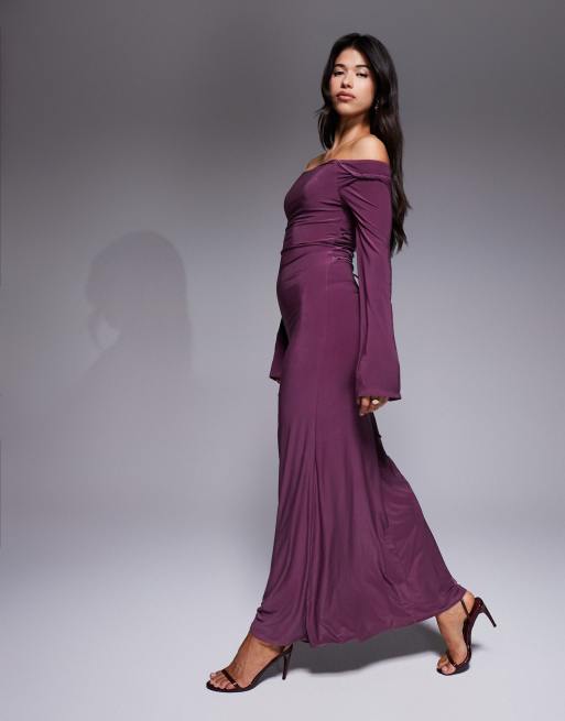 ASOS DESIGN off shoulder sculpting maxi dress in mulberry 