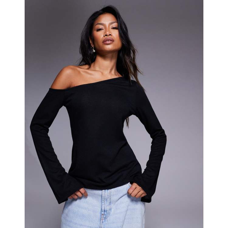 ニット/セーター andwang Asymmetry slim off shoulder tops Women's Asymmetrical Off-Shoulder Knit Top – EGGKA