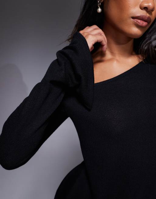 ASOS DESIGN off shoulder sheer knit-look asymmetric top in black