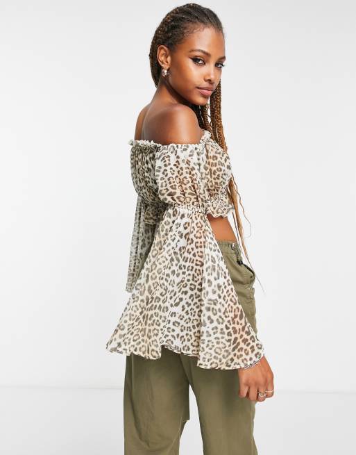 Contrast Trim Drop Shoulder Leopard Print Shirt