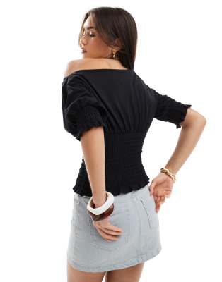 ASOS DESIGN OFF SHOULDER SHIRRED DETAIL TOP