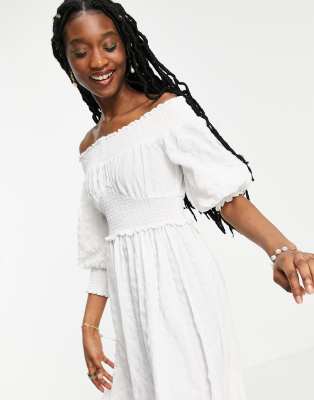 white off the shoulder peasant dress