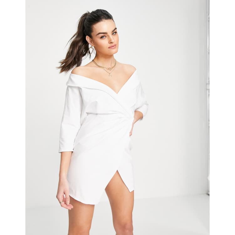 Off shoulder white button shirt sale