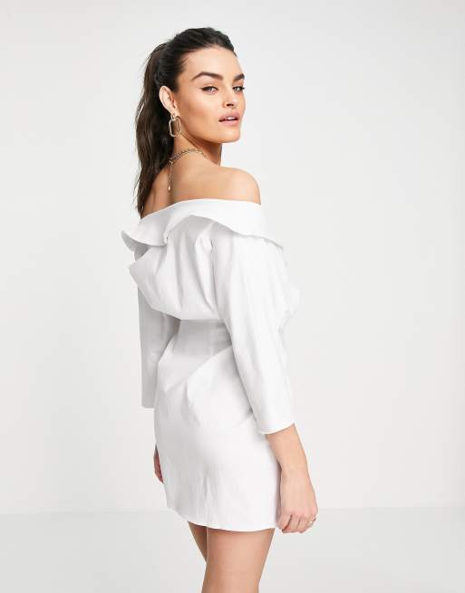 Off shoulder outlet white button shirt