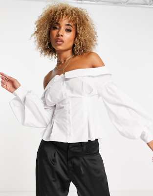 Asos white off store the shoulder top