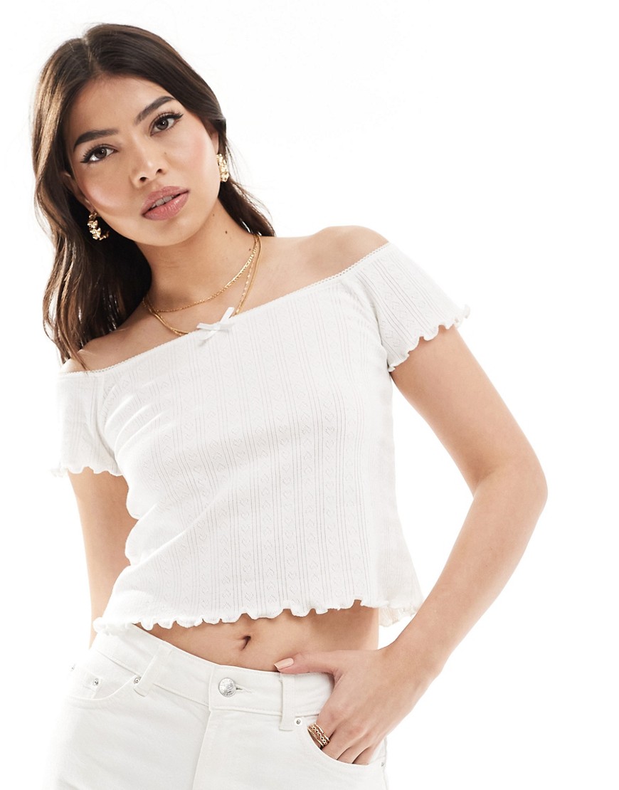ASOS DESIGN off shoulder short sleeve top with lace trim in white