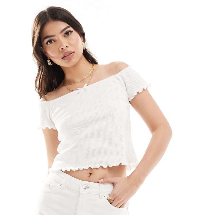 ASOS DESIGN off shoulder short sleeve top with lace trim in