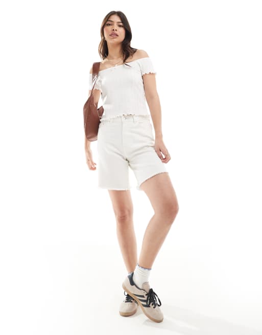 ASOS DESIGN off shoulder short sleeve top with lace trim in