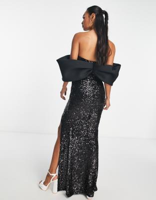 Off Shoulder Glitter High Split Backless Dress 