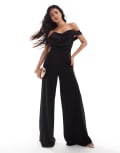 [ASOS DESIGN] ASOS DESIGN off shoulder structured neckline jumpsuit in black 10 Black