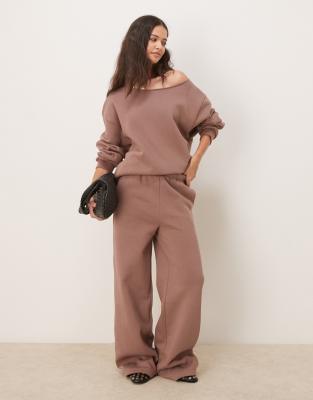 Asos Design Off Shoulder Sweat In Brown