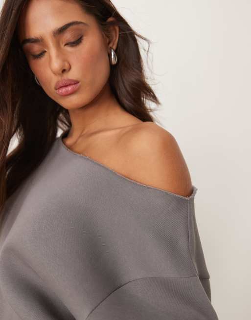 ASOS DESIGN off shoulder sweat in gray - part of a set
