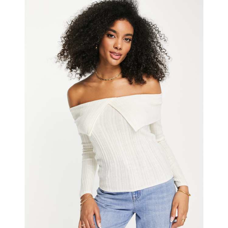 Hollister slouchy off the shoulder sweater in white