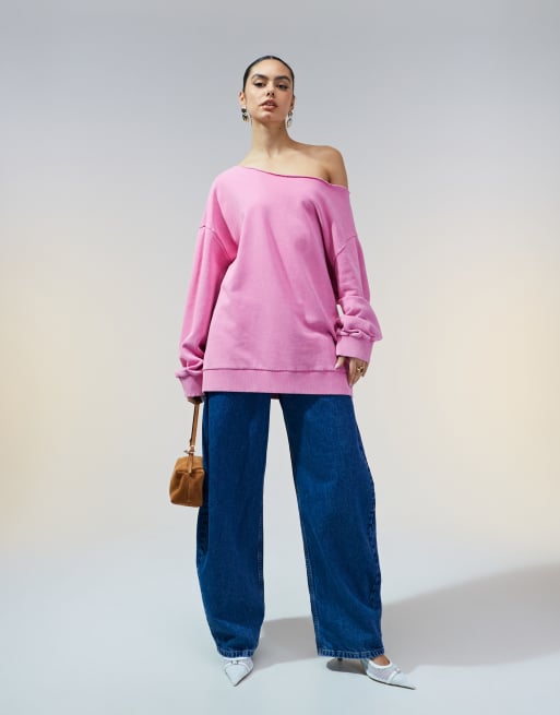 ASOS DESIGN off shoulder sweatshirt in washed pink