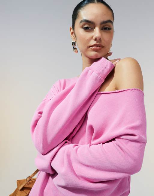 ASOS DESIGN off shoulder sweatshirt in washed pink
