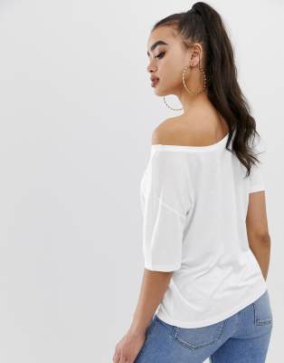 off the shoulder white tee