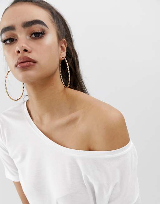 ASOS DESIGN off shoulder t shirt in white