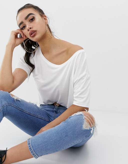 ASOS DESIGN off shoulder t shirt in white ASOS