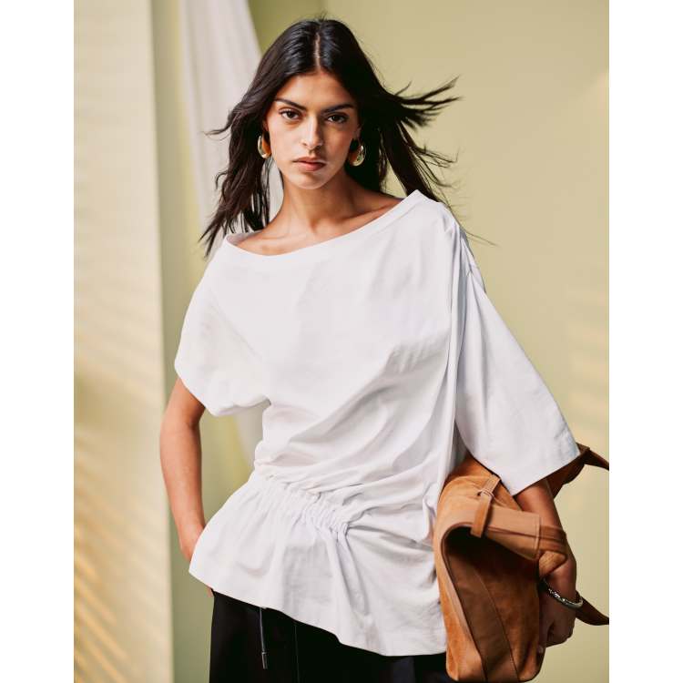 off the shoulder white dress shirt Alexander Wang Wrap Front Off the Shoulder Shirt Dress in White