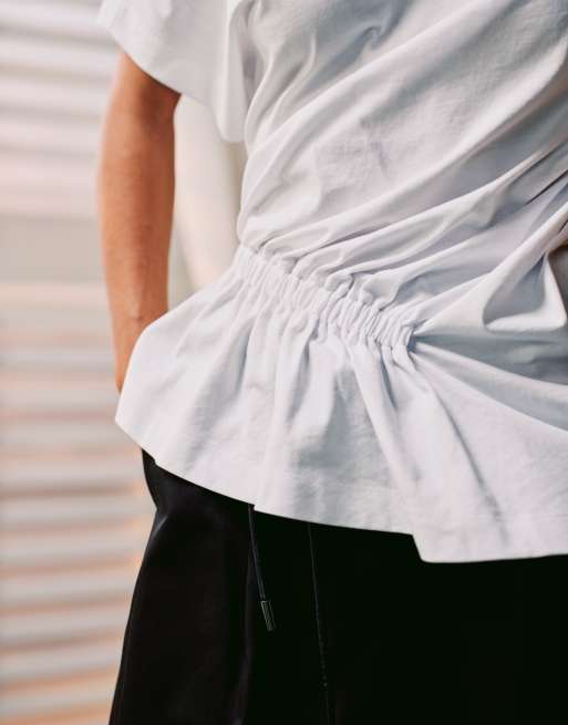 ASOS DESIGN off shoulder t-shirt with elastic ruched detail in white