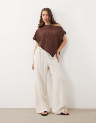 Asos Design Off Shoulder Textured Fabric Cape In Brown