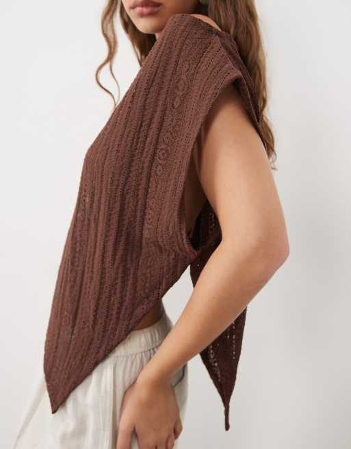 ASOS DESIGN off shoulder textured fabric cape in choclate, 3 of 4