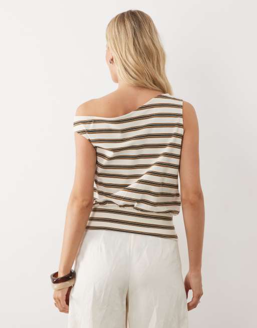ASOS DESIGN off shoulder top in brown stripe, 4 of 4