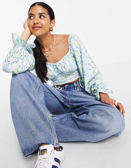 blue gingham off the shoulder top