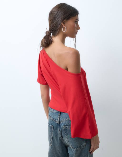 ASOS DESIGN off shoulder top in red, 4 of 4