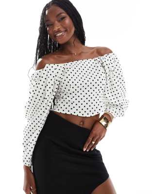 Asos Design Off Shoulder Top In Spot Print-multi