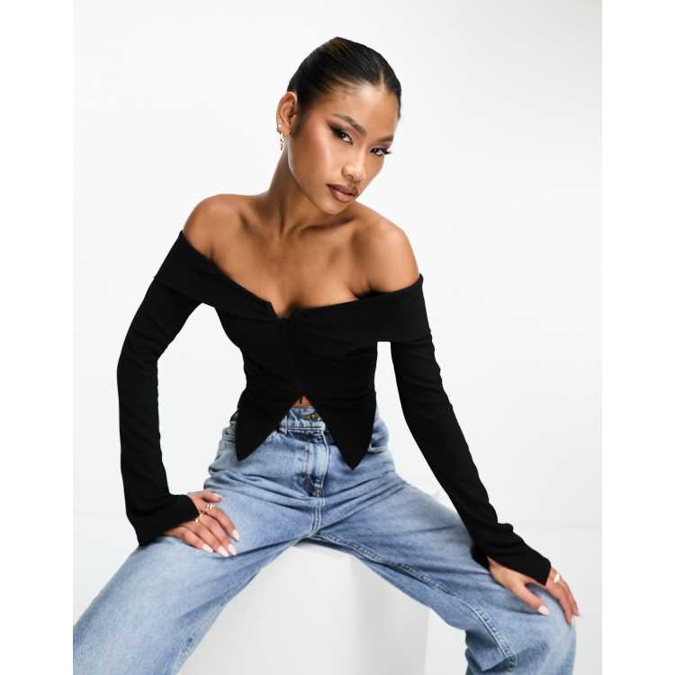 Asos black off store the shoulder top