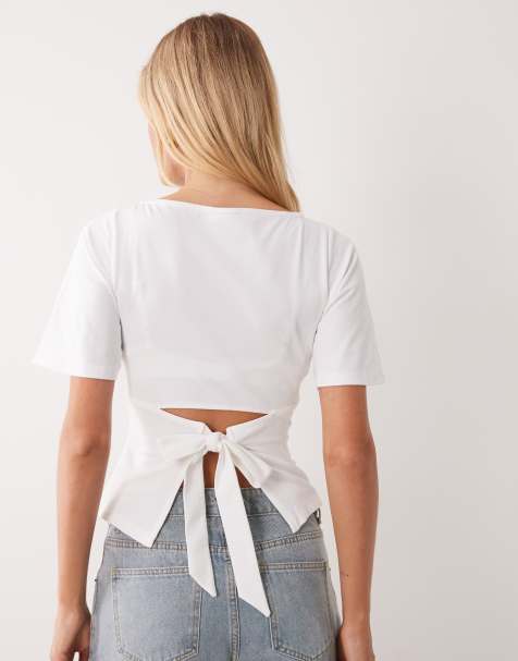 ASOS DESIGN off shoulder top with scallop trim edge and frill hem detail in black - view 1