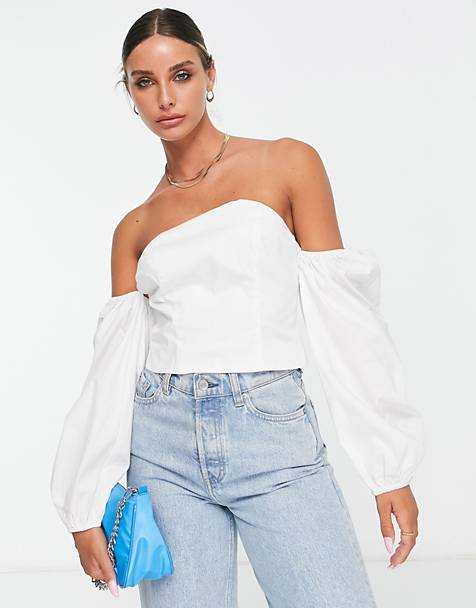 Fashion Tops Off-The-Shoulder Tops Asos Off-The-Shoulder Top white casual look 