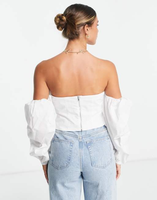 ASOS DESIGN off shoulder top with volume sleeves in white