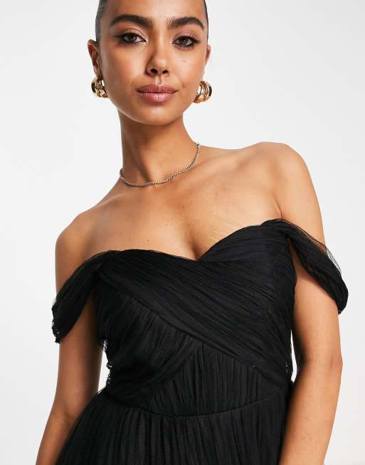 Black off the shoulder button best sale up dress