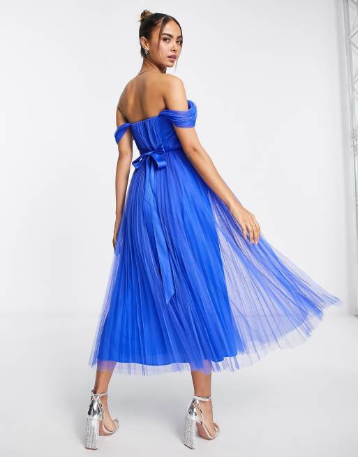 Asos blue off shop the shoulder dress