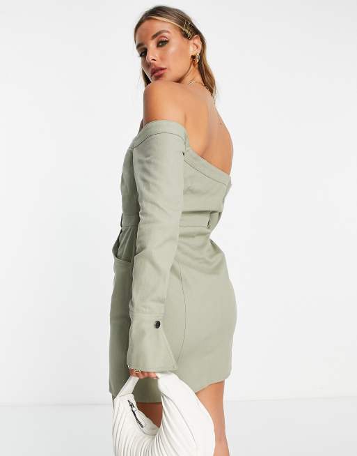 Khaki off clearance the shoulder dress