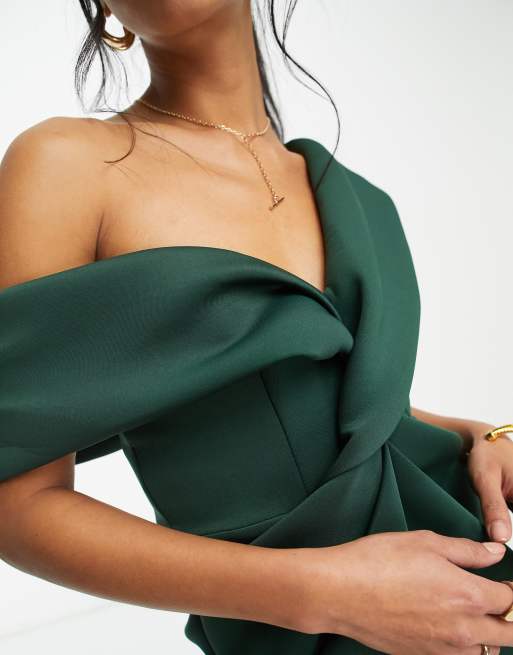 Asos green off the shoulder dress sale